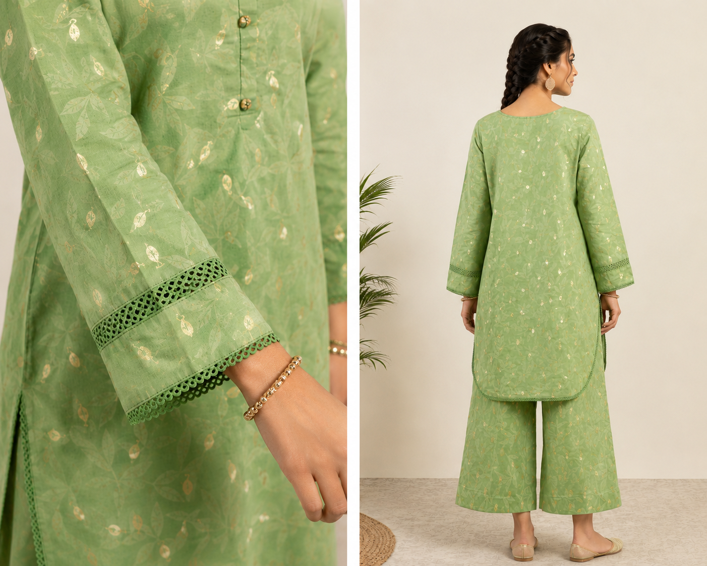 green printed 2 piece suit for women green printed 2 piece suit for women