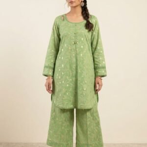 Home green printed 2 piece suit for women