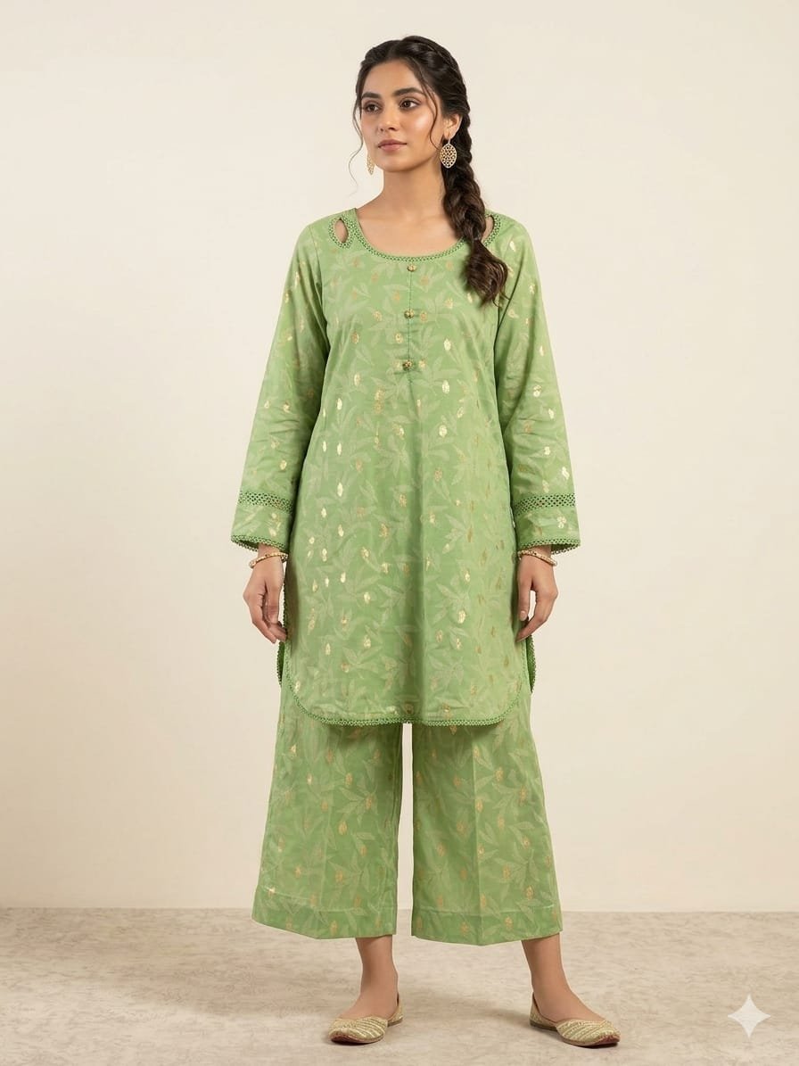 green printed 2 piece suit for women green printed 2 piece suit for women